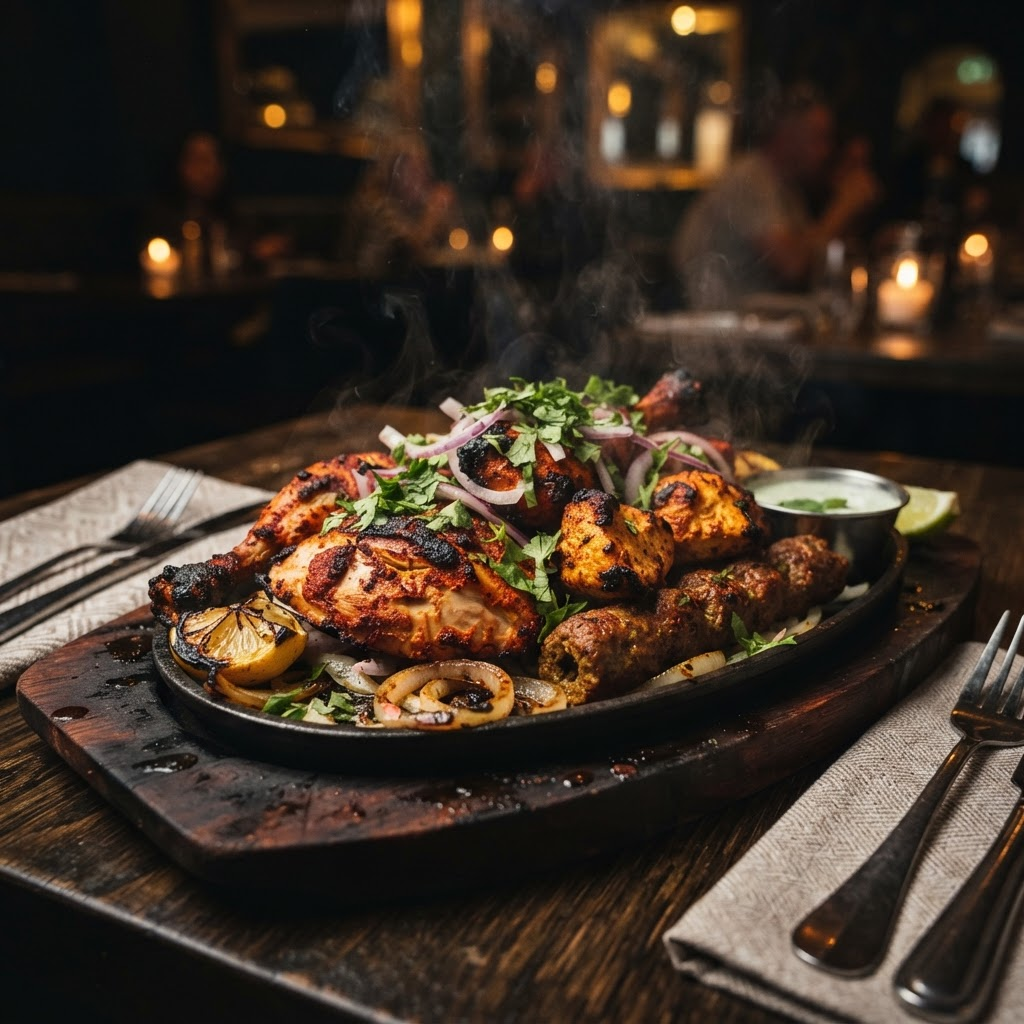 Sizzling tandoori mixed grill platter
